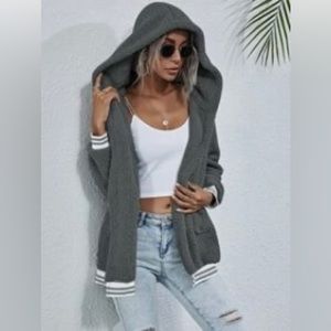 NWOT SHEIN Dark grey soft warm teddy hoodie with stripe detail size small